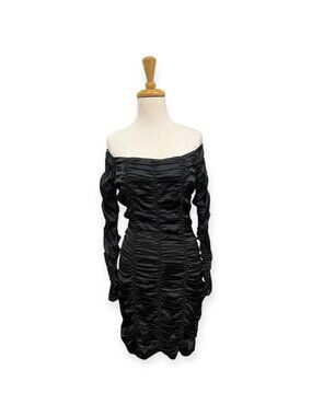 Stockholm Atelier & Other Stories Black Ruched Satin Mini Dress Size 6